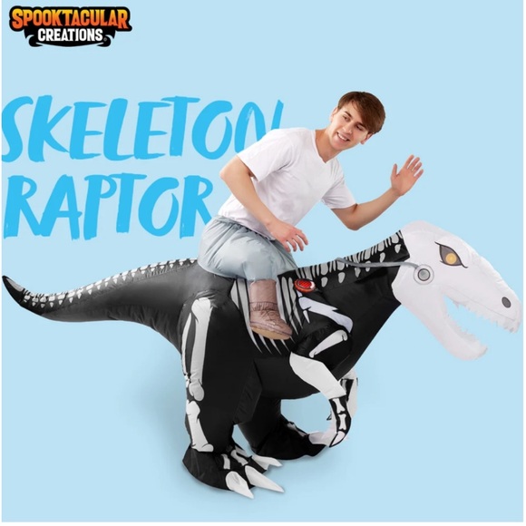 Spooktacular RIDE A RAPTOR 🦖SKELETON Puff me Up! Skeleton Raptor 🦖 Inflatable - Picture 4 of 8